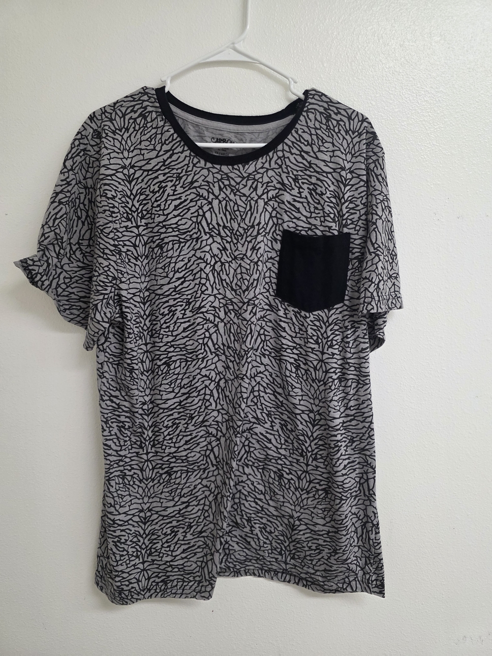 Carbon Black & Gray Abstract Print Pocket Tee (0703)